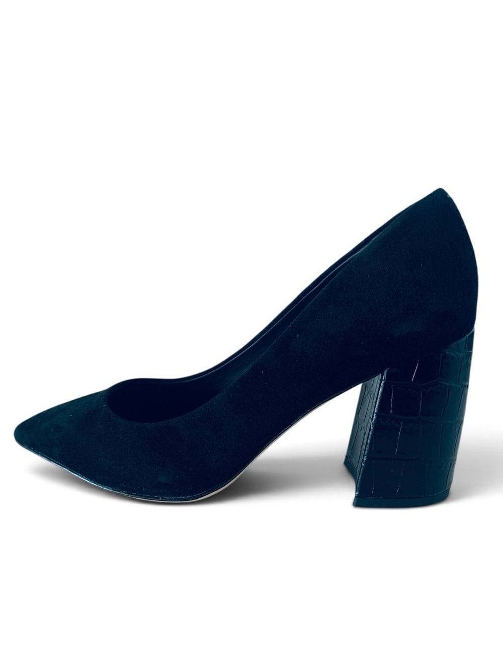 NEW J. McLaughlin Beatrice Black Suede Croc Block Heel Women’s Size 7.5 NWOB